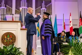 President Peede and Jim Hess during the investiture ceremony